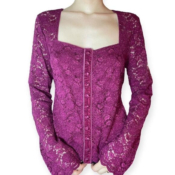 Moda International long sleeve fairy goth lace button blouse - Picture 2 of 8